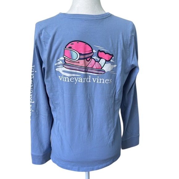 Vineyard Vines Light Blue Snowboarding Whale Long Sleeve Pocket T Shirt Size Med - Picture 3 of 11
